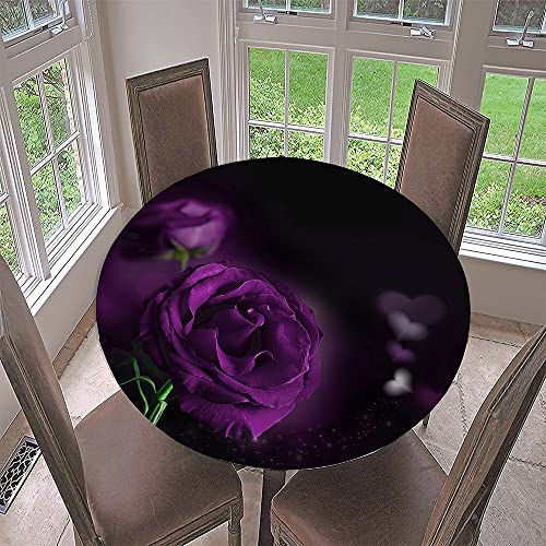 Morbuy Rund Tischdecke Elastisch, 3D Rose Rund Tischdecken Wasserdicht Lotuseffekt Abwaschbar Abwischbar Tischtuch für Dekoration Küchentisch Garten Outdoor (Durchmesser 160cm,Lila Rose) von Morbuy