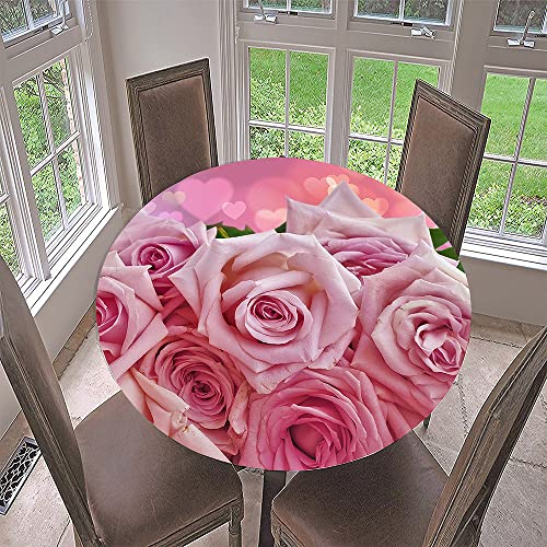 Morbuy Rund Tischdecke Elastisch, 3D Rose Rund Tischdecken Wasserdicht Lotuseffekt Abwaschbar Abwischbar Tischtuch für Dekoration Küchentisch Garten Outdoor (Durchmesser 100cm,Rosa Herz) von Morbuy