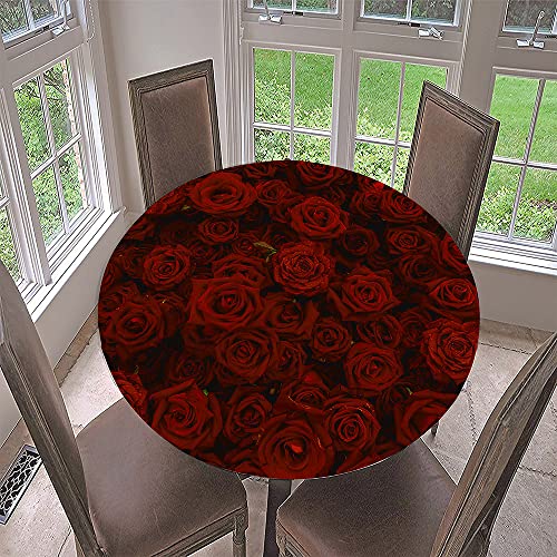 Morbuy Rund Tischdecke Elastisch, 3D Rose Rund Tischdecken Wasserdicht Lotuseffekt Abwaschbar Abwischbar Tischtuch für Dekoration Küchentisch Garten Outdoor (Durchmesser 120cm,rote Rose) von Morbuy