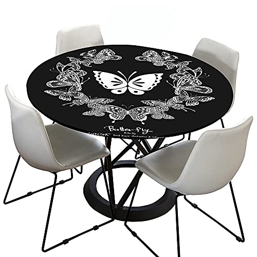 Morbuy Rund Tischdecke Elastisch, 3D Schmetterling Rund Tischdecken Wasserdicht Lotuseffekt Abwaschbar Abwischbar Tischtuch für Dekoration Küchentisch Garten Outdoor (Durchmesser 90cm,schwarz weiß) von Morbuy