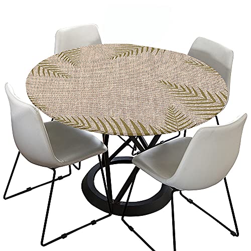 Morbuy Rund Tischdecke Elastisch, Blatt Drucken Rund Tischdecken Wasserdicht Lotuseffekt Abwaschbar Abwischbar Tischtuch für Dekoration Küchentisch Garten Outdoor (Durchmesser 90cm,Beige Blätter) von Morbuy