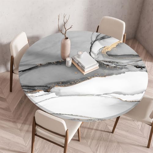 Morbuy Rund Tischdecke Elastisch, Bunter Marmor Gartentischdecke Schmutzabweisend Abwischbar Tischtuch für Dekoration Küchentisch Kaffee Restaurant Garten (60cm,Grau) von Morbuy