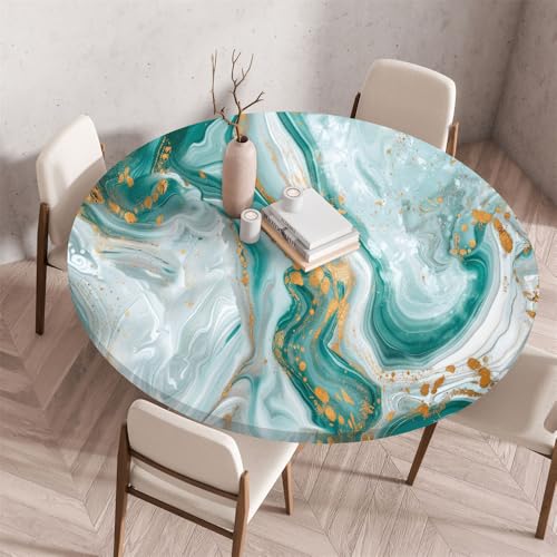 Morbuy Rund Tischdecke Elastisch, Bunter Marmor Gartentischdecke Schmutzabweisend Abwischbar Tischtuch für Dekoration Küchentisch Kaffee Restaurant Garten (60cm,Grün) von Morbuy