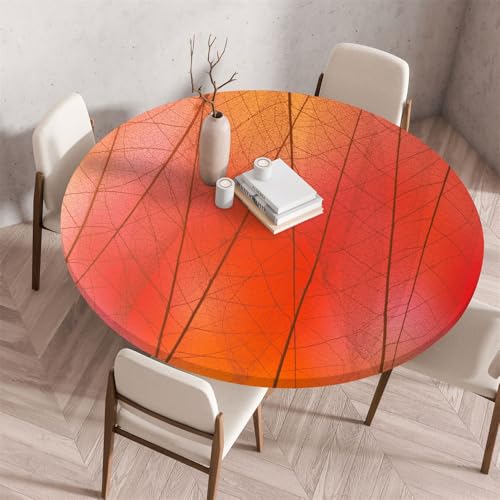 Morbuy Rund Tischdecke Elastisch, Gartentischdecke Schmutzabweisend Abwischbar Tischtuch für Dekoration Küchentisch Kaffee Restaurant Garten -Künstlerisch Blätter (80cm,Rot) von Morbuy
