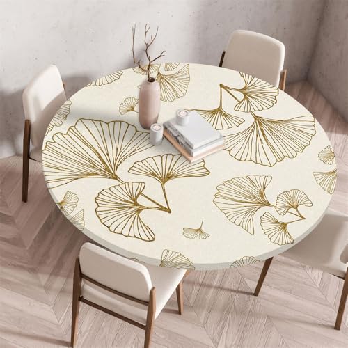 Morbuy Rund Tischdecke Elastisch, Gartentischdecke Schmutzabweisend Abwischbar Tischtuch für Dekoration Küchentisch Kaffee Restaurant -Garten Landschaft (Gingkoblatt,60cm) von Morbuy