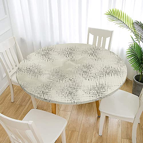 Morbuy Rund Tischdecke Elastisch, Graffiti Rund Tischdecken Wasserdicht Lotuseffekt Abwaschbar Abwischbar Tischtuch für Garten Outdoor Küchentisch (Für Tisch 110-120 cm,Khaki) von Morbuy