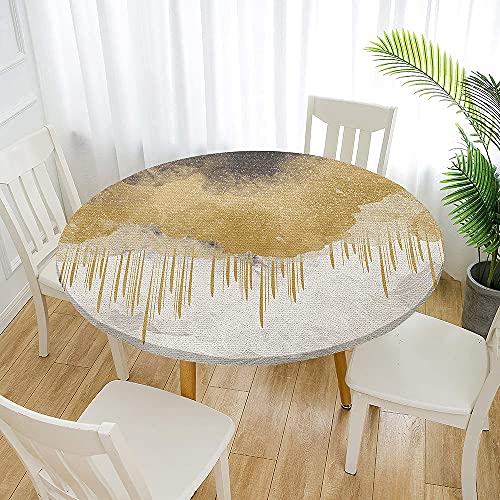 Morbuy Rund Tischdecke Elastisch, Graffiti Rund Tischdecken Wasserdicht Lotuseffekt Abwaschbar Abwischbar Tischtuch für Garten Outdoor Küchentisch (Für Tisch 120-140 cm,beige-Gold) von Morbuy