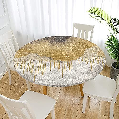 Morbuy Rund Tischdecke Elastisch, Graffiti Rund Tischdecken Wasserdicht Lotuseffekt Abwaschbar Abwischbar Tischtuch für Garten Outdoor Küchentisch (Für Tisch 80-90 cm,beige-Gold) von Morbuy