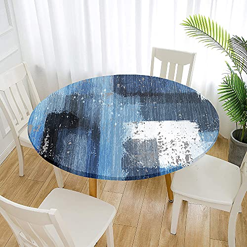 Morbuy Rund Tischdecke Elastisch, Graffiti Rund Tischdecken Wasserdicht Lotuseffekt Abwaschbar Abwischbar Tischtuch für Garten Outdoor Küchentisch (Für Tisch 100-110 cm,blau) von Morbuy