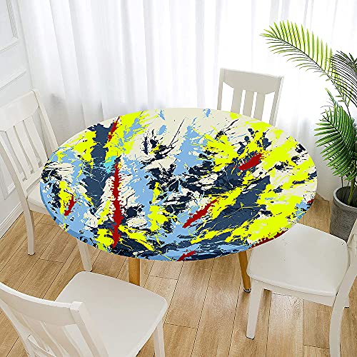 Morbuy Rund Tischdecke Elastisch, Graffiti Rund Tischdecken Wasserdicht Lotuseffekt Abwaschbar Abwischbar Tischtuch für Garten Outdoor Küchentisch (Für Tisch 50-60 cm,gelb) von Morbuy
