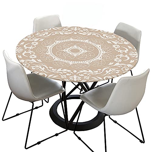 Morbuy Rund Tischdecke Elastisch, Jacquard Rund Tischdecken Wasserdicht Lotuseffekt Abwaschbar Abwischbar Tischtuch für Dekoration Küchentisch Garten Outdoor (Durchmesser 120cm,Beige) von Morbuy