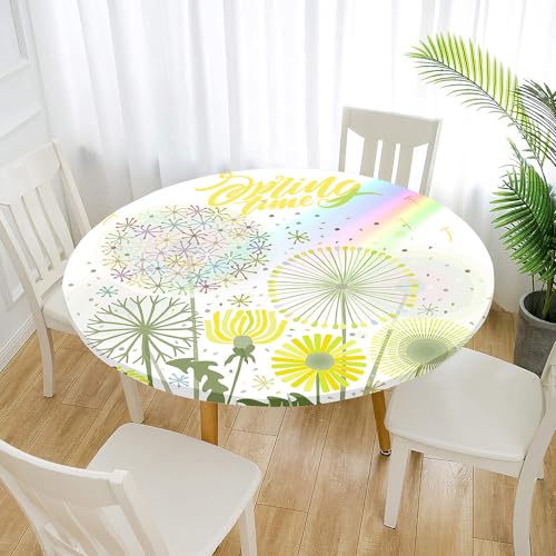 Morbuy Rund Tischdecke Elastisch, Löwenzahn Pflanze Rund Tischdecken Abwaschbar Abwischbar Tischtuch für Dekoration Küchentisch Garten Outdoor (Regenbogen,130cm) von Morbuy
