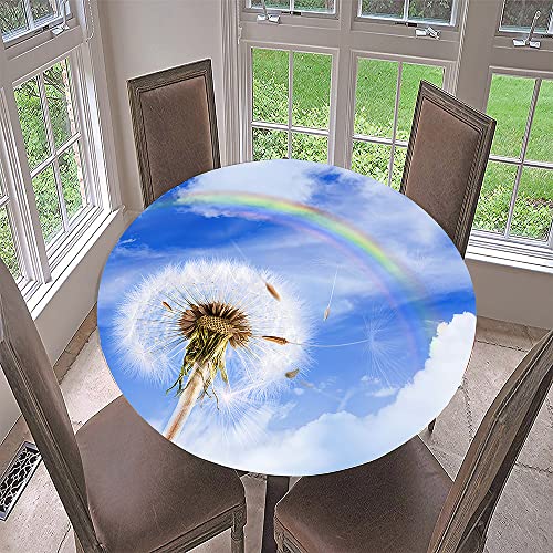 Morbuy Rund Tischdecke Elastisch, Löwenzahn Rund Tischdecken Wasserdicht Lotuseffekt Abwaschbar Abwischbar Tischtuch für Dekoration Küchentisch Garten Outdoor (Durchmesser 110cm,Regenbogen) von Morbuy