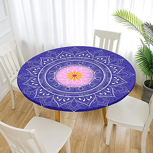Morbuy Rund Tischdecke Elastisch, Lotuseffekt Abwischbar Rund Tischdecken Mandala Tischtuch für Küchen Garten Outdoor (Durchmesser 100cm,Violett) von Morbuy