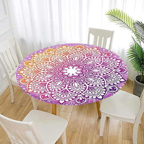 Morbuy Rund Tischdecke Elastisch, Lotuseffekt Abwischbar Rund Tischdecken Mandala Tischtuch für Küchen Garten Outdoor (Durchmesser 110cm,Rosa) von Morbuy