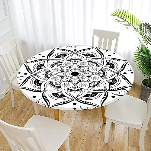 Morbuy Rund Tischdecke Elastisch, Lotuseffekt Abwischbar Rund Tischdecken Mandala Tischtuch für Küchen Garten Outdoor (Durchmesser 110cm,Weiß) von Morbuy
