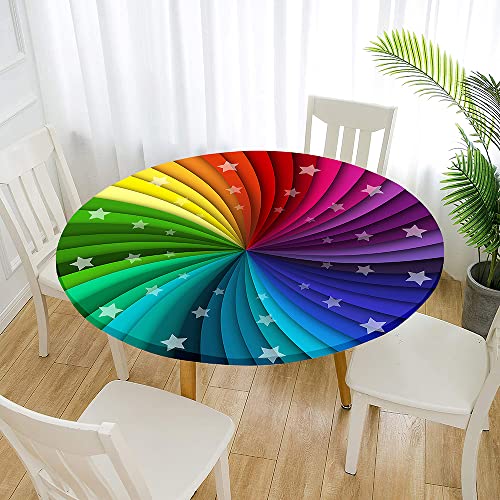 Morbuy Rund Tischdecke Elastisch, Lotuseffekt Abwischbar Rund Tischdecken Mehrfarbig Tischtuch für Küchen Garten Outdoor (Durchmesser 200cm,Stern) von Morbuy
