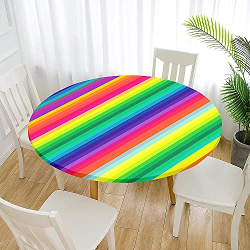 Morbuy Rund Tischdecke Elastisch, Lotuseffekt Abwischbar Rund Tischdecken Mehrfarbig Tischtuch für Küchen Garten Outdoor (Durchmesser 90cm,Regenbogen) von Morbuy