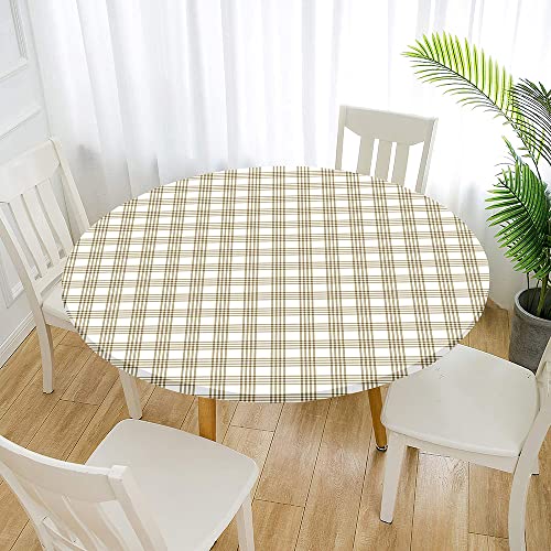 Morbuy Rund Tischdecke Elastisch, Lotuseffekt Abwischbar Rund Tischdecken Plaid Drucken Tischtuch für Küchen Garten Outdoor (Durchmesser 120cm,Beige) von Morbuy