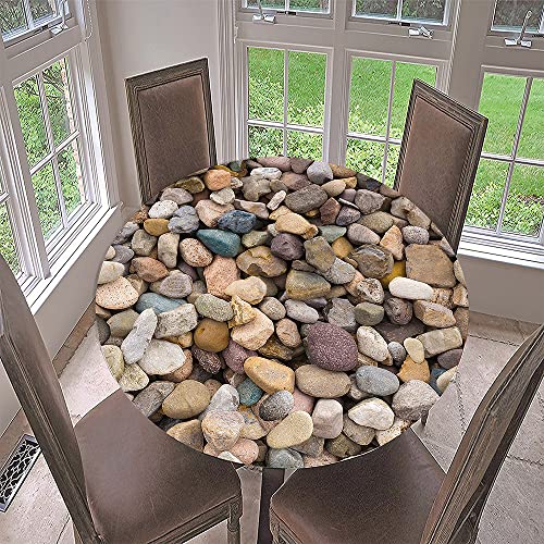 Morbuy Rund Tischdecke Elastisch, Lotuseffekt Abwischbar Rund Tischdecken Stein Drucken Tischtuch für Küchen Garten Outdoor (Durchmesser 130cm,Kopfsteinpflaster) von Morbuy