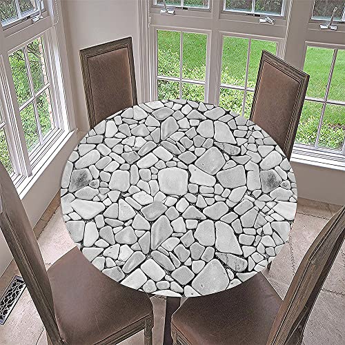 Morbuy Rund Tischdecke Elastisch, Lotuseffekt Abwischbar Rund Tischdecken Stein Drucken Tischtuch für Küchen Garten Outdoor (Durchmesser 90cm,Steinstraße) von Morbuy