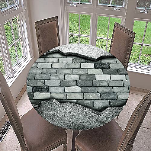 Morbuy Rund Tischdecke Elastisch, Lotuseffekt Abwischbar Rund Tischdecken Stein Drucken Tischtuch für Küchen Garten Outdoor (Durchmesser 90cm,Steinziegel) von Morbuy