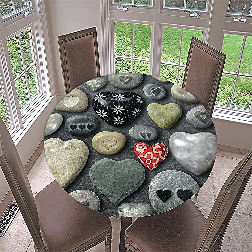 Morbuy Rund Tischdecke Elastisch, Lotuseffekt Abwischbar Rund Tischdecken Stein Drucken Tischtuch für Küchen Garten Outdoor (Durchmesser 70cm,Herzstein) von Morbuy