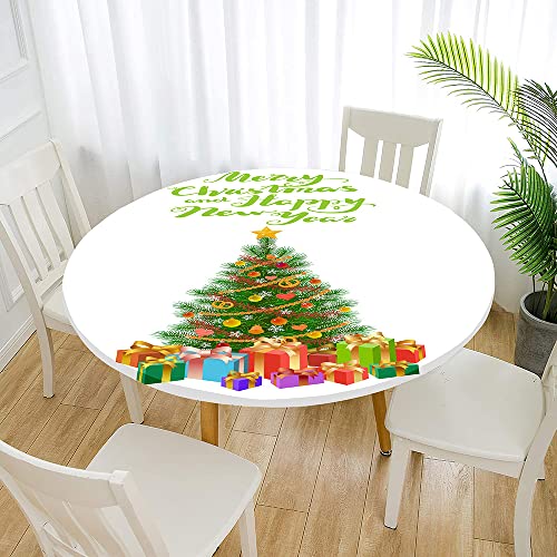 Morbuy Rund Tischdecke Elastisch, Lotuseffekt Abwischbar Rund Tischdecken Weihnachten Tischtuch für Küchen Garten Outdoor (Für Tisch 80-90 cm,Weihnachtsbaum) von Morbuy
