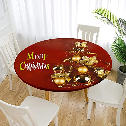 Morbuy Rund Tischdecke Elastisch, Lotuseffekt Abwischbar Rund Tischdecken Weihnachten Tischtuch für Küchen Garten Outdoor (Für Tisch 80-90 cm,Weihnachtsglocke) von Morbuy