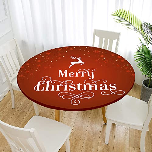 Morbuy Rund Tischdecke Elastisch, Lotuseffekt Abwischbar Rund Tischdecken Weihnachten Tischtuch für Küchen Garten Outdoor (Für Tisch 50-60 cm,Rote Weihnachten) von Morbuy
