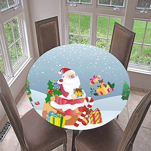 Morbuy Rund Tischdecke Elastisch, Lotuseffekt Abwischbar Rund Tischdecken Weihnachten Tischtuch für Küchen Garten Outdoor (Für Tisch 100-110 cm,Schneebedeckt) von Morbuy