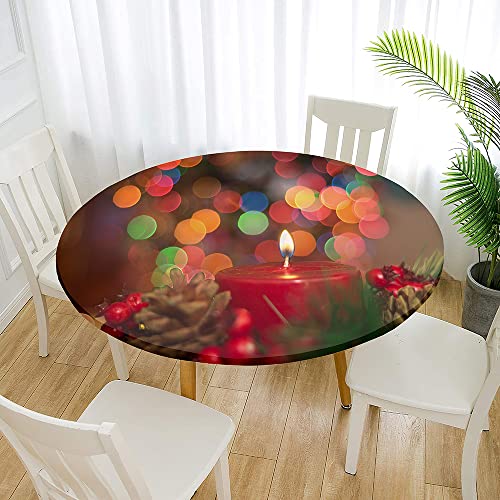 Morbuy Rund Tischdecke Elastisch, Lotuseffekt Abwischbar Rund Tischdecken Weihnachten Tischtuch für Küchen Garten Outdoor (Für Tisch 70-80 cm,Weihnachtskerze) von Morbuy