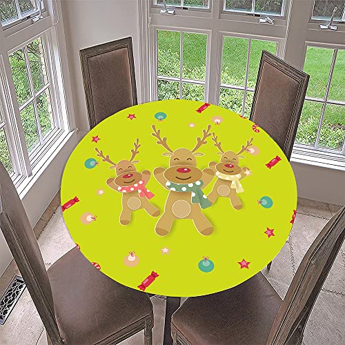 Morbuy Rund Tischdecke Elastisch, Lotuseffekt Abwischbar Rund Tischdecken Weihnachten Tischtuch für Küchen Garten Outdoor (Für Tisch 100-110 cm,Weihnachtsrebeer) von Morbuy