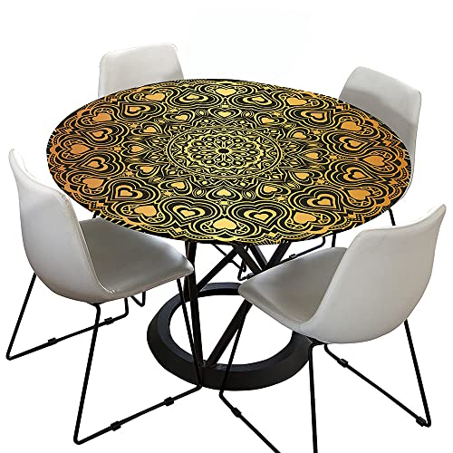 Morbuy Rund Tischdecke Elastisch, Lotuseffekt Tischdecke Abwaschbar Tischdecken Mandala Drucken Gartentischdecke Indoor Outdoor Tischtuch (Durchmesser 100cm,Gold) von Morbuy