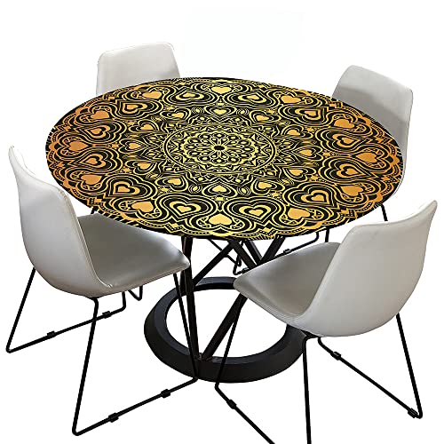 Morbuy Rund Tischdecke Elastisch, Lotuseffekt Tischdecke Abwaschbar Tischdecken Mandala Drucken Gartentischdecke Indoor Outdoor Tischtuch (Durchmesser 110cm,Gold) von Morbuy