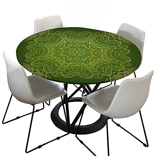 Morbuy Rund Tischdecke Elastisch, Lotuseffekt Tischdecke Abwaschbar Tischdecken Mandala Drucken Gartentischdecke Indoor Outdoor Tischtuch (Durchmesser 120cm,Dunkelgrün) von Morbuy
