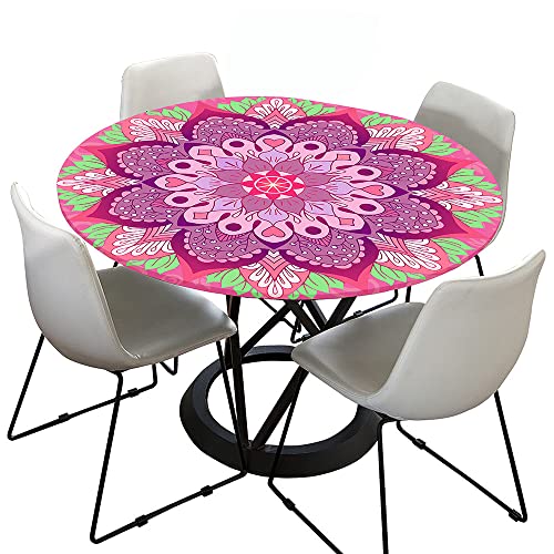 Morbuy Rund Tischdecke Elastisch, Lotuseffekt Tischdecke Abwaschbar Tischdecken Mandala Drucken Gartentischdecke Indoor Outdoor Tischtuch (Durchmesser 120cm,Tiefes Rosa) von Morbuy