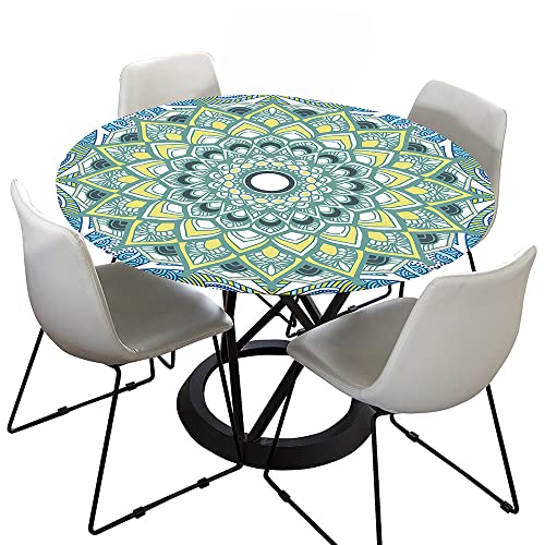 Morbuy Rund Tischdecke Elastisch, Lotuseffekt Tischdecke Abwaschbar Tischdecken Mandala Drucken Gartentischdecke Indoor Outdoor Tischtuch (Durchmesser 120cm,hellblau) von Morbuy