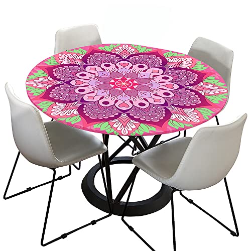Morbuy Rund Tischdecke Elastisch, Lotuseffekt Tischdecke Abwaschbar Tischdecken Mandala Drucken Gartentischdecke Indoor Outdoor Tischtuch (Durchmesser 70cm,Tiefes Rosa) von Morbuy