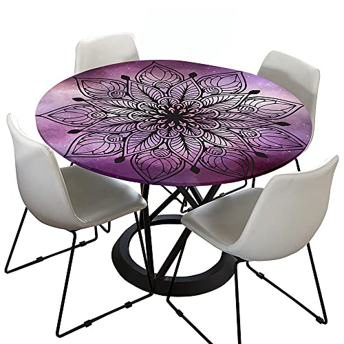 Morbuy Rund Tischdecke Elastisch, Lotuseffekt Tischdecke Abwaschbar Tischdecken Mandala Drucken Gartentischdecke Indoor Outdoor Tischtuch (Durchmesser 90cm,Lila) von Morbuy