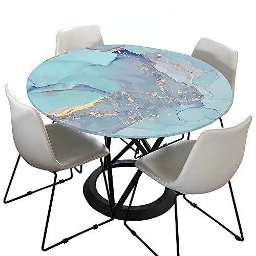 Morbuy Rund Tischdecke Elastisch, Lotuseffekt Tischdecke Abwaschbar Tischdecken Marmor Drucken Gartentischdecke Indoor Outdoor Tischtuch (Durchmesser 100cm,Blaugrün) von Morbuy
