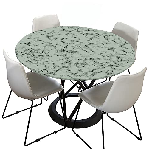 Morbuy Rund Tischdecke Elastisch, Lotuseffekt Tischdecke Abwaschbar Tischdecken Marmor Drucken Gartentischdecke Indoor Outdoor Tischtuch (Durchmesser 110cm,Grau Grün) von Morbuy