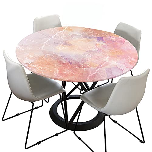 Morbuy Rund Tischdecke Elastisch, Lotuseffekt Tischdecke Abwaschbar Tischdecken Marmor Drucken Gartentischdecke Indoor Outdoor Tischtuch (Durchmesser 120cm,Tie-dye rosa) von Morbuy