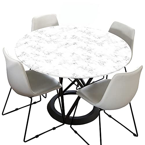 Morbuy Rund Tischdecke Elastisch, Lotuseffekt Tischdecke Abwaschbar Tischdecken Marmor Drucken Gartentischdecke Indoor Outdoor Tischtuch (Durchmesser 120cm,Weiß grau) von Morbuy