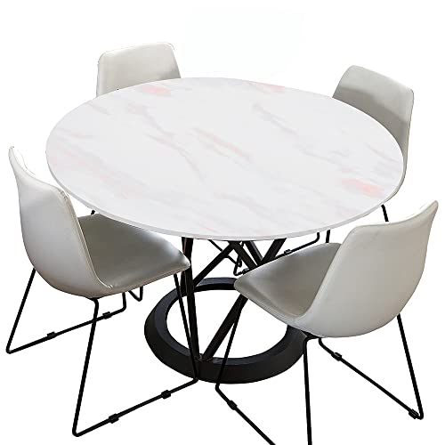 Morbuy Rund Tischdecke Elastisch, Lotuseffekt Tischdecke Abwaschbar Tischdecken Marmor Drucken Gartentischdecke Indoor Outdoor Tischtuch (Durchmesser 70cm,Weiß rosa) von Morbuy