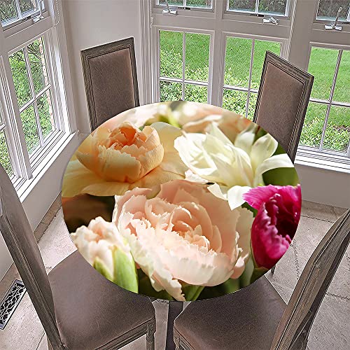 Morbuy Rund Tischdecke Elastisch, Lotuseffekt Tischdecke Abwaschbar Tischdecken Nelke Blume Drucken Gartentischdecke Indoor Outdoor Tischtuch (Durchmesser 70cm,Blühend) von Morbuy