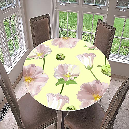 Morbuy Rund Tischdecke Elastisch, Lotuseffekt Tischdecke Abwaschbar Tischdecken Nelke Blume Drucken Gartentischdecke Indoor Outdoor Tischtuch (Durchmesser 70cm,Hellgelb) von Morbuy