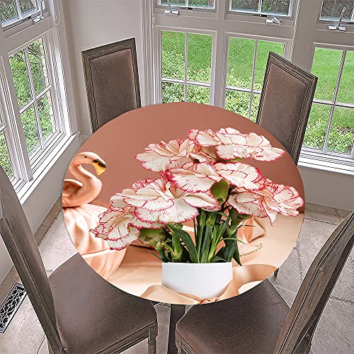 Morbuy Rund Tischdecke Elastisch, Lotuseffekt Tischdecke Abwaschbar Tischdecken Nelke Blume Drucken Gartentischdecke Indoor Outdoor Tischtuch (Durchmesser 70cm,Weiß) von Morbuy