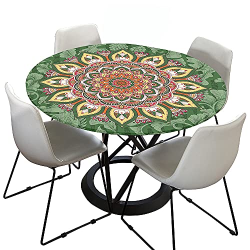 Morbuy Rund Tischdecke Elastisch, Mandala Drucken Rund Tischdecken Wasserdicht Lotuseffekt Abwaschbar Abwischbar Tischtuch für Dekoration Küchentisch Garten Outdoor (Durchmesser 90cm,Grün) von Morbuy