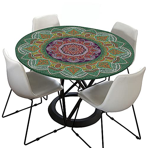 Morbuy Rund Tischdecke Elastisch, Mandala Rund Tischdecken Wasserdicht Lotuseffekt Abwaschbar Abwischbar Tischtuch für Dekoration Küchentisch Garten Outdoor (Durchmesser 110cm,grün) von Morbuy